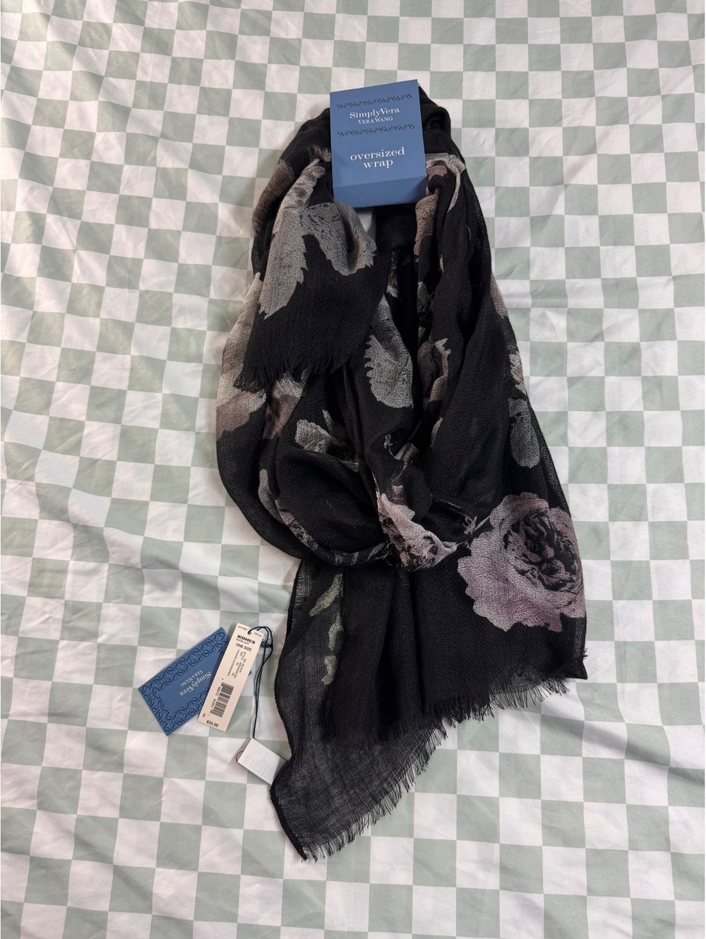 Simply Vera Vera Wang Oversized Wrap Scarf Black with Floral Print